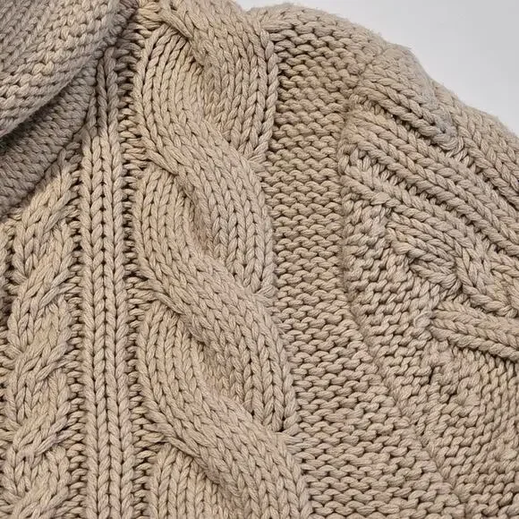 L.L. Bean Double-L Cream Fisherman Mixed Cable Knit Funnel Neck Sweater, Medium - Picture 5 of 9